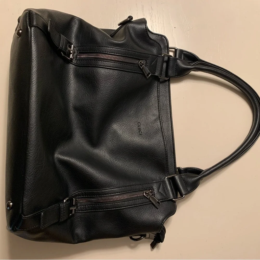 Black Vegan Leather Tote with Gunmetal Hardware. EUC - Picture 7 of 15